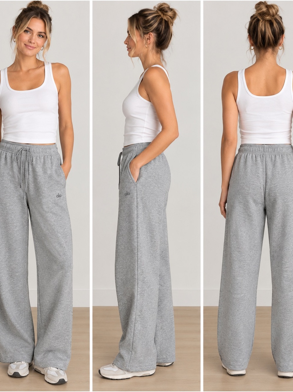 ALO Yoga Wide Leg Sweatpants in Heather Gray